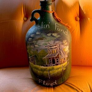 One Gallon hand painted antique glass bottle bank!